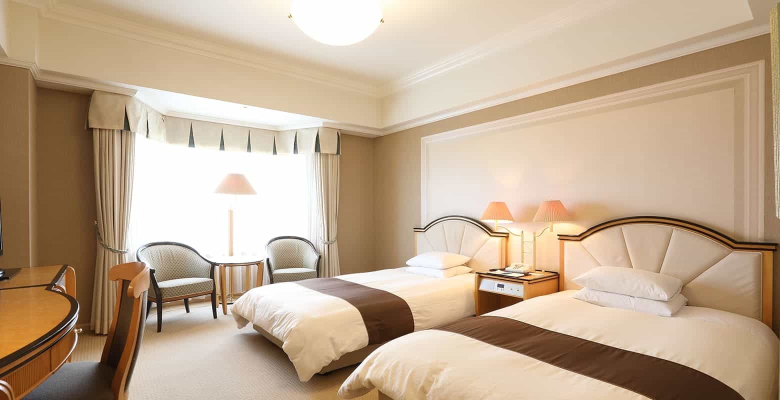 Rest in a twin room at the Imabari Kokusai Hotel