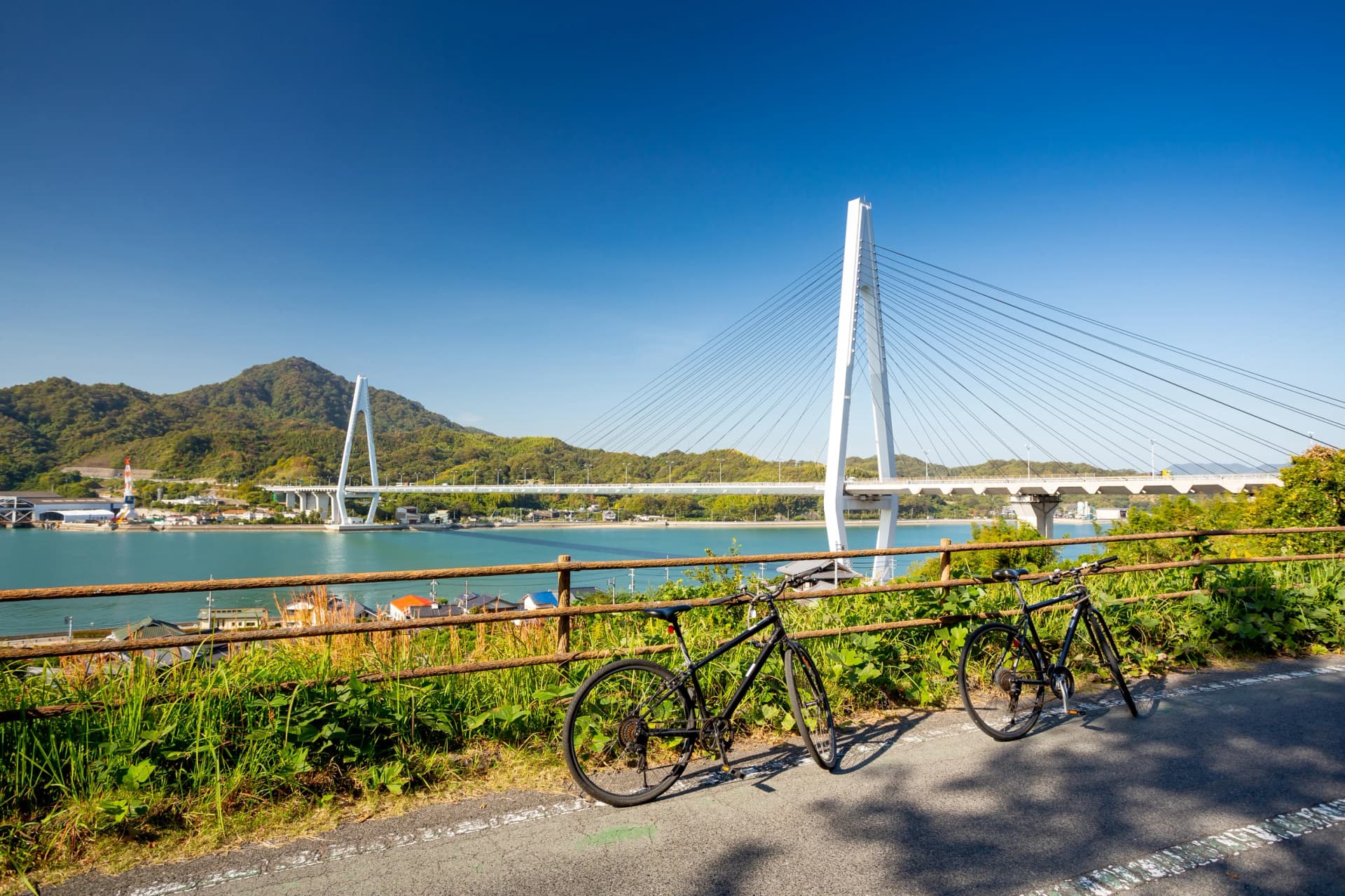 Park the bikes in view of the Ikuchi Bridge