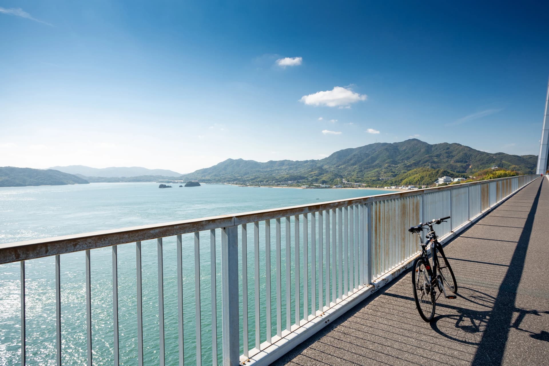 Rest the bike with the Tatara Bridge behind